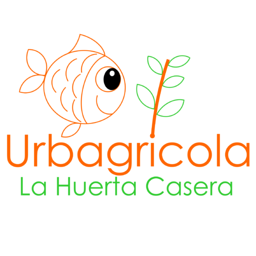 logo de urbagricola, la huerta casera, que es el dibujo de un pez naranja y una planta